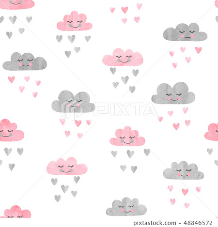 Seamless pattern with watercolor clouds and rain - Stock Illustration ...