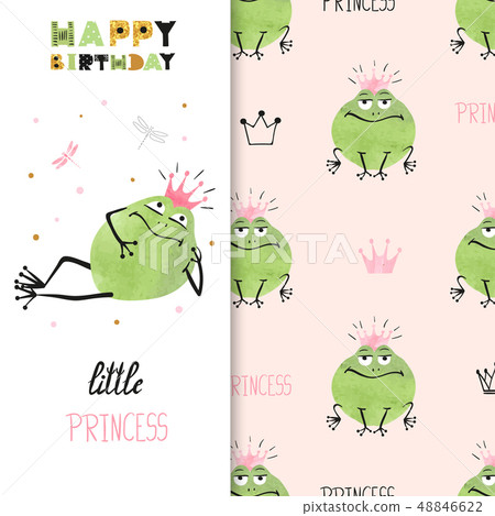 Happy Birthday card design with cute princess frog 48846622