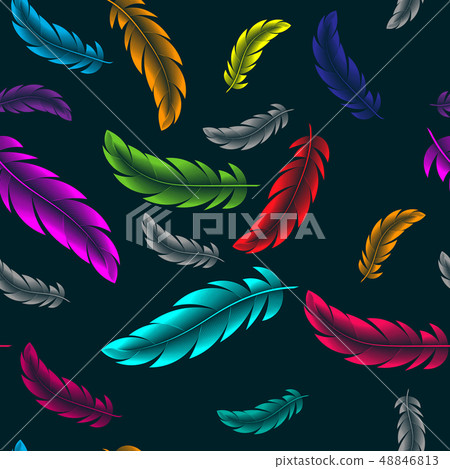 Feather calligraphic ink pen with text calligraphy. Seamless pattern 48846813