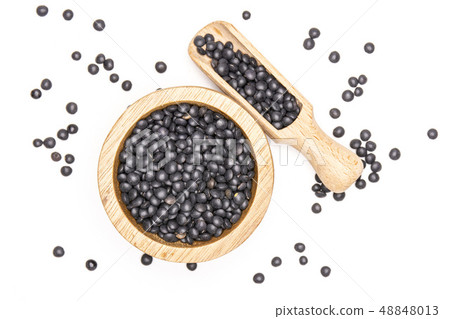 Black lentils beluga isolated on white Black lentils beluga isolated on white 48848013