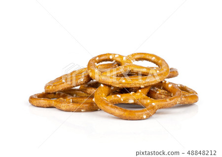 Mini salted pretzels isolated on white Mini salted pretzels isolated on white 48848212