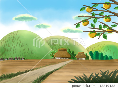 Countryside landscape and oak tree 48849488