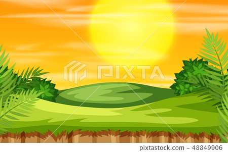 Sunset in park scene - Stock Illustration [48849906] - PIXTA