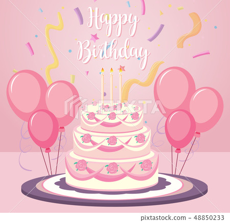 A birthday cake on pink background 48850233