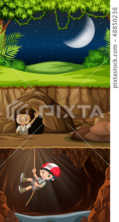 Boy scout exploring the cave Boy scout exploring the cave 48850238