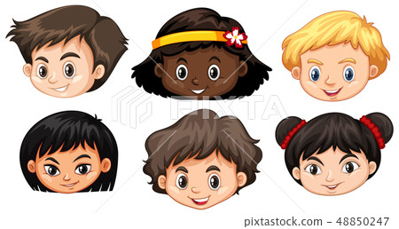 Set of multicultural kids head Set of multicultural kids head 48850247