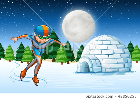 A man ice skate winter backgrounf A man ice skate winter backgrounf 48850253