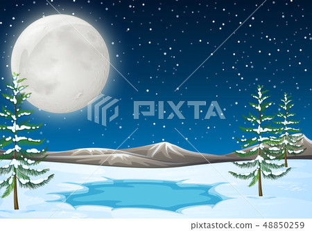 Snow Scene with pond 48850259