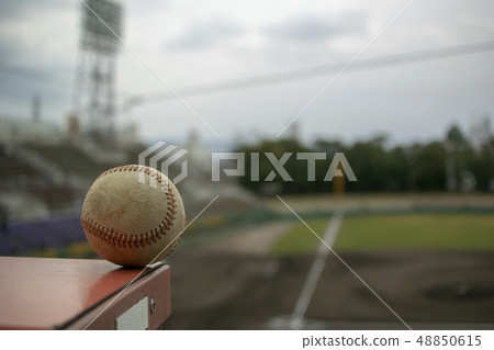 Ball overlooking the field from the infield seat 48850615
