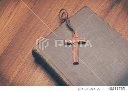 Vintage tone of wooden Christian cross necklace Vintage tone of wooden Christian cross necklace 48851765