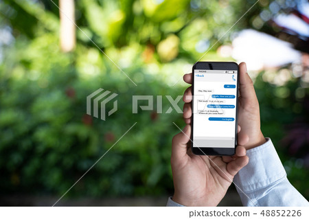 man touch on button instant messaging  48852226