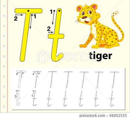 letter t tracing alphabet worksheets stock illustration 48852555 pixta