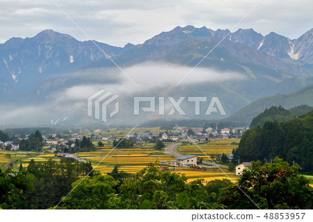 Landscape of Hakuba Village and Goryudake in autumn 48853957