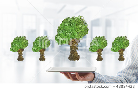 Eco green environment concept presented by tree as working mechanism or engine Eco green environment concept presented by tree as working mechanism or engine 48854428