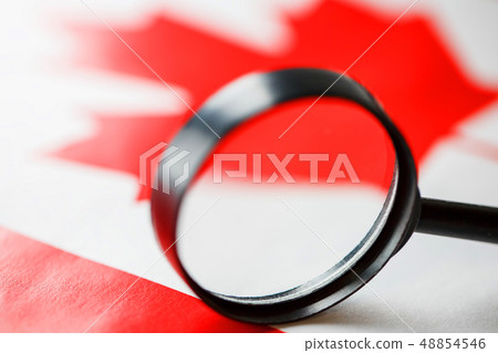 The flag of CANADA looks through a magnifying 48854546
