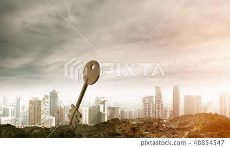 Conceptual background image of concrete key sign and natural lan 48854547