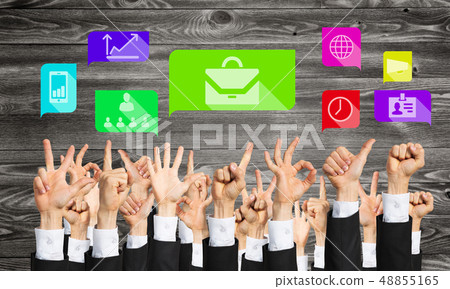 Set of hand gestures and icons Set of hand gestures and icons 48855165
