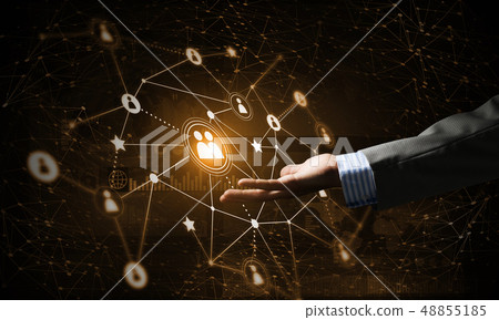 Presenting modern wireless technologies as means of communucation and networking on dark background 48855185