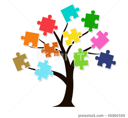 Tree icon and puzzle piece Tree icon and puzzle piece 48860389
