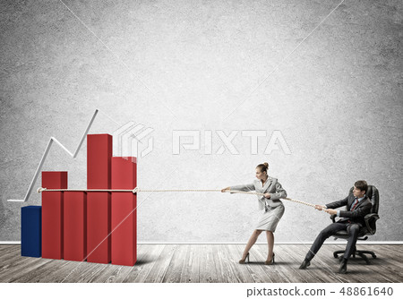 Businesspeople pulling with effort graph growth as a symbol of financial success Businesspeople pulling with effort graph growth as a symbol of financial success 48861640