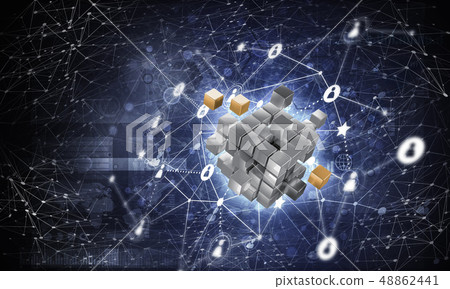 Concept of Internet and networking with digital cube figure on d Concept of Internet and networking with digital cube figure on d 48862441
