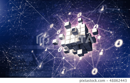 Concept of Internet and networking with digital cube figure on d Concept of Internet and networking with digital cube figure on d 48862443