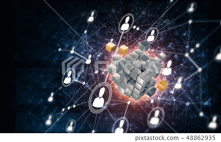 Concept of Internet and networking with digital cube figure on d 48862935