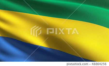 Gabon national flag blowing in the wind isolated. 48864256