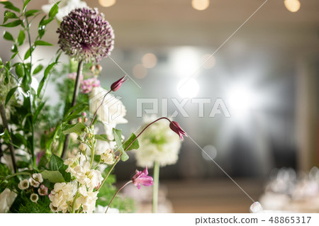 Floral decoration for wedding ceremony romance dining. Wedding banquet , festive decor. Bouquet from Floral decoration for wedding ceremony romance dining. Wedding banquet , festive decor. Bouquet from 48865317