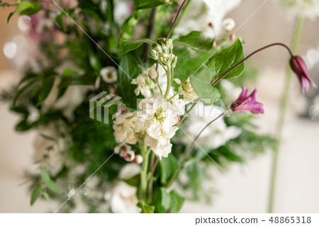 Floral decoration for wedding ceremony romance dining. Wedding banquet , festive decor. Bouquet from Floral decoration for wedding ceremony romance dining. Wedding banquet , festive decor. Bouquet from 48865318