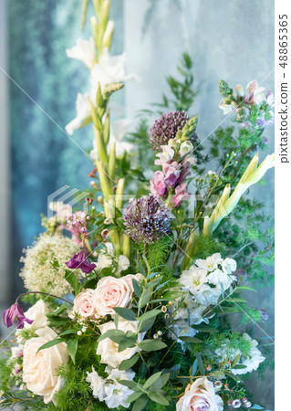 Floral decoration for wedding ceremony romance dining. Wedding banquet , festive decor. Bouquet from Floral decoration for wedding ceremony romance dining. Wedding banquet , festive decor. Bouquet from 48865365