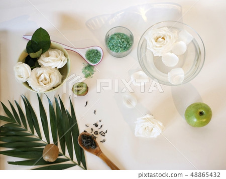 on a light table, top view, mask ingredients 48865432