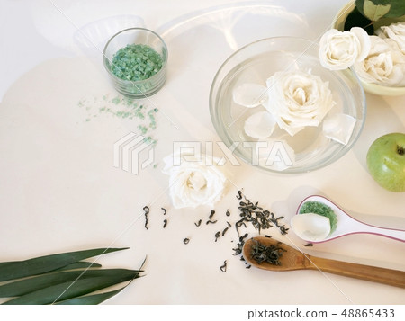 on a light table, top view, mask ingredients 48865433