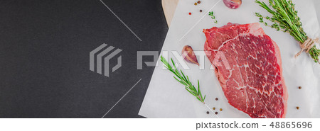 Fresh beef fillet with ingredients in cooking Fresh beef fillet with ingredients in cooking 48865696