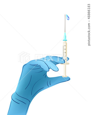 Injector squirt with medicine vaccine in doctors hand Injector squirt with medicine vaccine in doctors hand 48866183