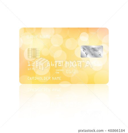 Realistic detailed credit card with yellow bokeh lights design isolated on white background Realistic detailed credit card with yellow bokeh lights design isolated on white background 48866184