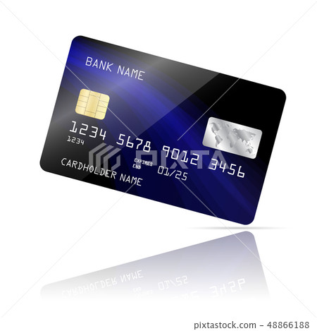 Realistic detailed credit card with blue wave abstract design isolated on white background Realistic detailed credit card with blue wave abstract design isolated on white background 48866188