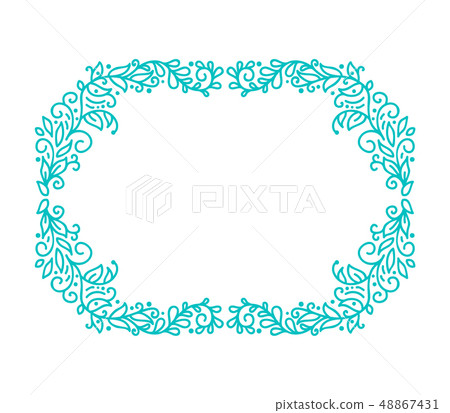 Turquoise vector monoline calligraphy flourish frame for greeting card. Vintage Hand drawn floral Turquoise vector monoline calligraphy flourish frame for greeting card. Vintage Hand drawn floral 48867431