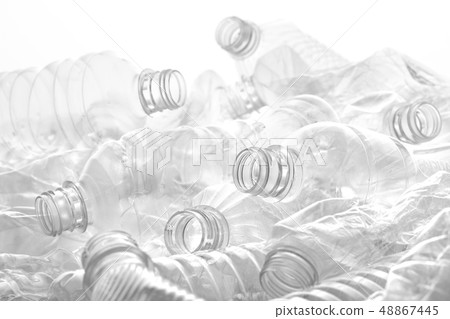 Many plastic bottles stacked on white transparent background Many plastic bottles stacked on white transparent background 48867445