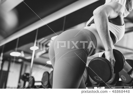 the girl is engaged with dumbbells the girl is engaged with dumbbells 48868448