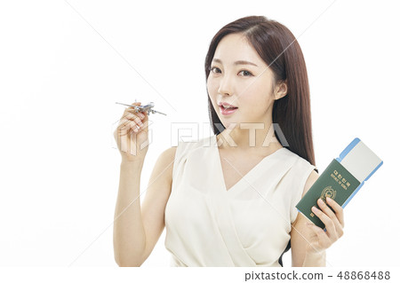Airplane, passport, travel, business woman 48868488