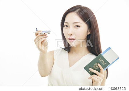 Airplane, passport, travel, business woman 48868523