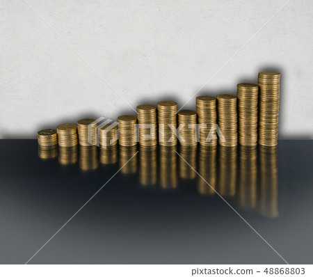 Fifty cent coins stacked in the form of a chart Fifty cent coins stacked in the form of a chart 48868803