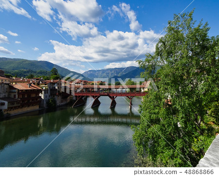 Old wooden bridge over the river Brenta Old wooden bridge over the river Brenta 48868866