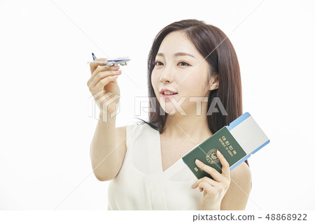 Airplane, passport, travel, business woman 48868922