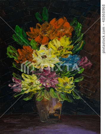 Various colorful flowers in vase on the table Various colorful flowers in vase on the table 48868968