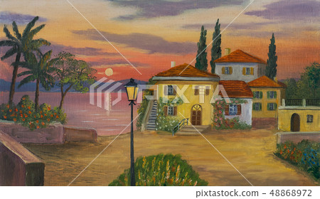 House at the lake with black lantern in the House at the lake with black lantern in the 48868972