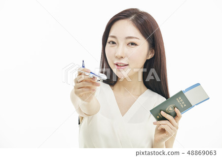 Airplane, passport, travel, business woman Airplane, passport, travel, business woman 48869063