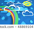 Paper cut design with clouds rain sun and rainbow. 48869104