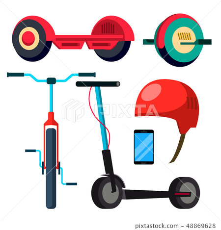 Bicycle, Scooter, Giroskuter, Mono Wheel Vector. Activity. City Transport. Isolated Flat Cartoon 48869628